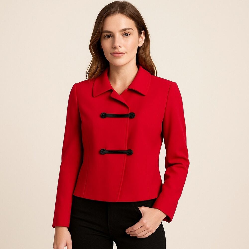 EN AVANCE Red Double Breasted Cropped Blazer Jacket Size 6